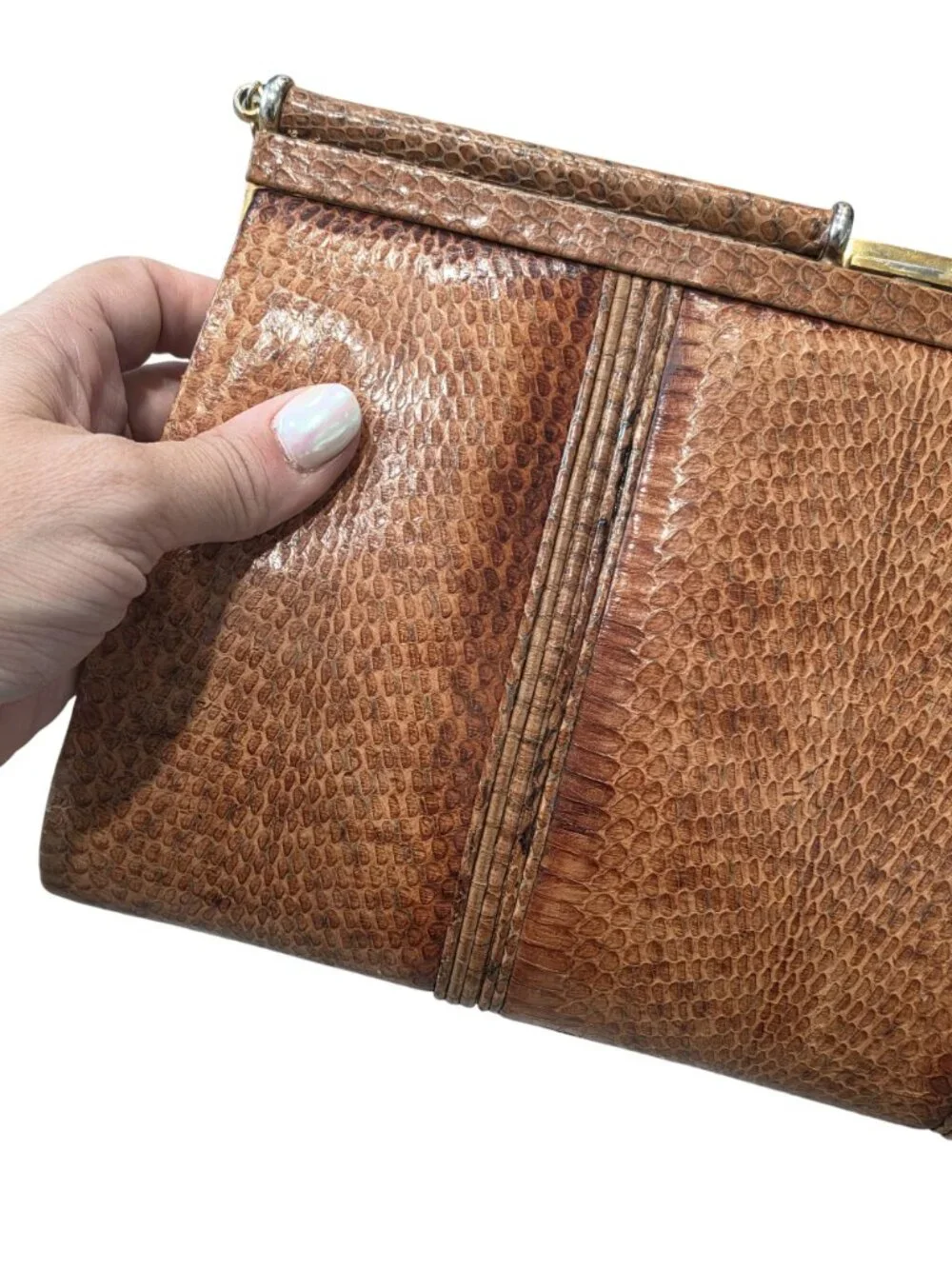 Vintage king cobra Snake skin Evening Bag With Gold Chain Strap Timeless Elegant